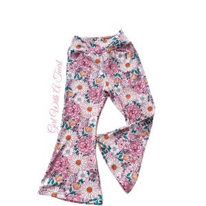 Girls Bell Bottom Pants Toddler Girl Spring Hearts Floral Bells Hippie Baby Bell Bottoms, Flare Leg Pants for Toddlers, Babies, and Big Kids