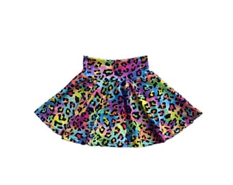 Neon Rainbow Leopard Twirl Skirt: Girls & Toddler Clothing