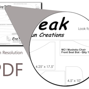 May include: Black and white line drawing of a Muskoka chair seat slat. The drawing includes measurements in inches. The text "MC1 Muskoka Chair Front Seat Slat - Qtty 1" is also included in the drawing.