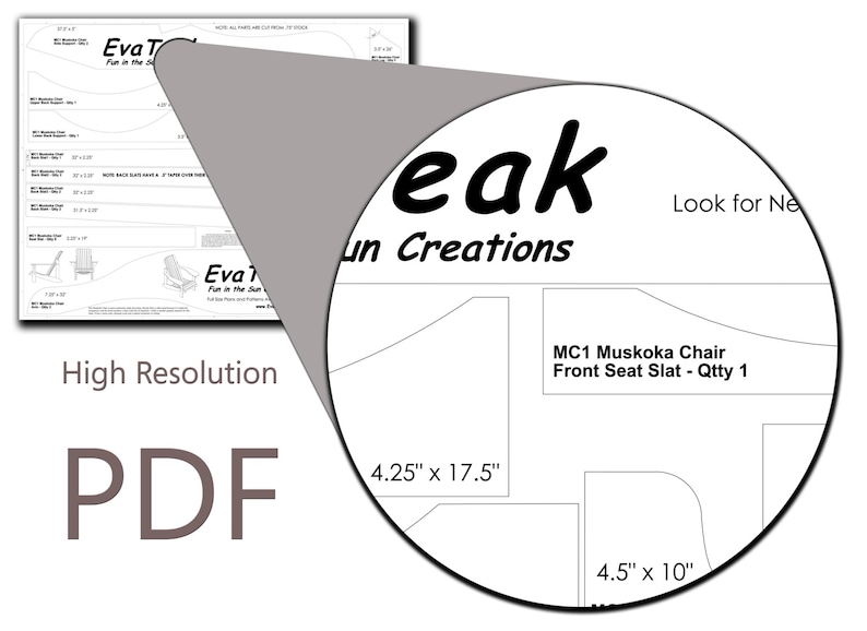 May include: Black and white line drawing of a Muskoka chair seat slat. The drawing includes measurements in inches. The text "MC1 Muskoka Chair Front Seat Slat - Qtty 1" is also included in the drawing.