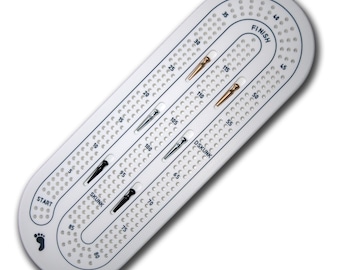 Engraved Corian Cribbage Board, 3 Player with Metal Pegs