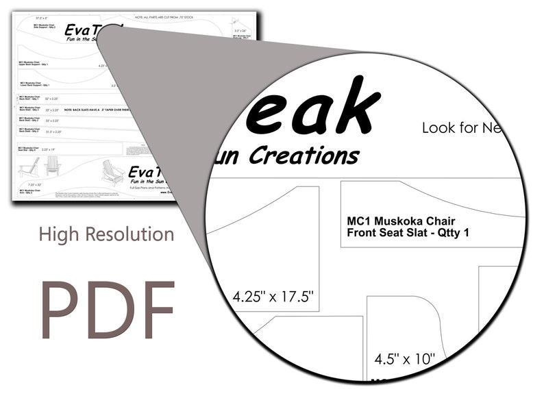 MC2 Muskoka Chair Adirondack Chair Plans and Full Size Patterns E Size Drawings PDF File. Etsy image 4