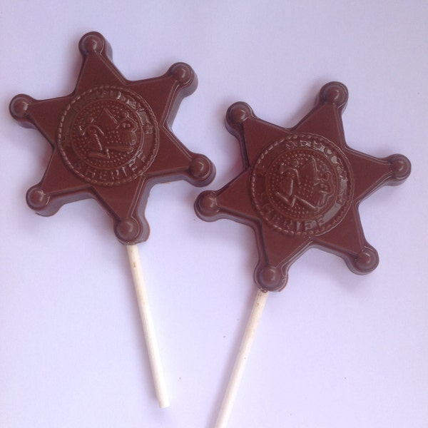 12 Chocolate Sheriff's badge pops chocolate badge lollipop sheriff lollipop