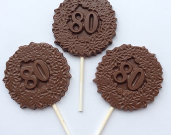 30 80th birthday Chocolate pops 80th favors chocolate 80th lollipop