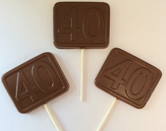 12 40th birthday Chocolate pops chocolate 40th favors chocolate 40th lollipop