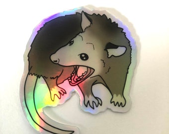 Screaming Opossum Holographic Sticker