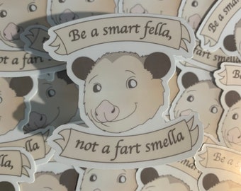 Be a Smart Fella, Not a Fart Smella - Funny Waterproof Opossum Sticker