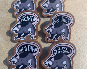 Pronoun Possums - Wooden Pronoun Opossum Pins