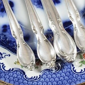 1954 PRECIOUS MIRROR Service for 4, Five piece place settings, Vintage Wm Rogers silverplate flatware, Antique Mid Century silverware set