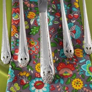 1937 LOVELY LADY Service for 4, Five pc place settings, Vintage Holmes & Edwards silverplate flatware, Antique 1930s Art Deco silverware set