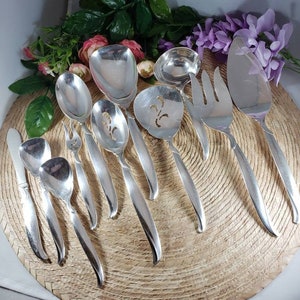 1956 FLAIR 11 Piece Serving Set, Hostess Set, 1847 Rogers Bros silverplate flatware, Serving Spoons, Gravy Ladle, Meat Fork, Cake Server Set