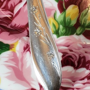 1957 SPRINGTIME Serving Set, Hostess Set, Spoons, Butter Knife, Vintage 1847 Rogers Bros silverplate flatware, Antique floral silverware set