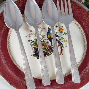 1938 GRENOBLE Serving/Hostess Set, Vintage Heirloom Plate silverplate flatware, Antique silverware, Art Deco Serving Spoons & Meat Fork