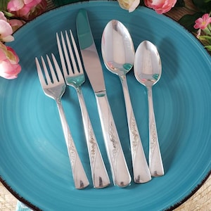 1953 REVELATION Service for 4, 5 pc place settings, Vintage International Silver silverplate flatware, Antique 1950s Mid Century Silverware