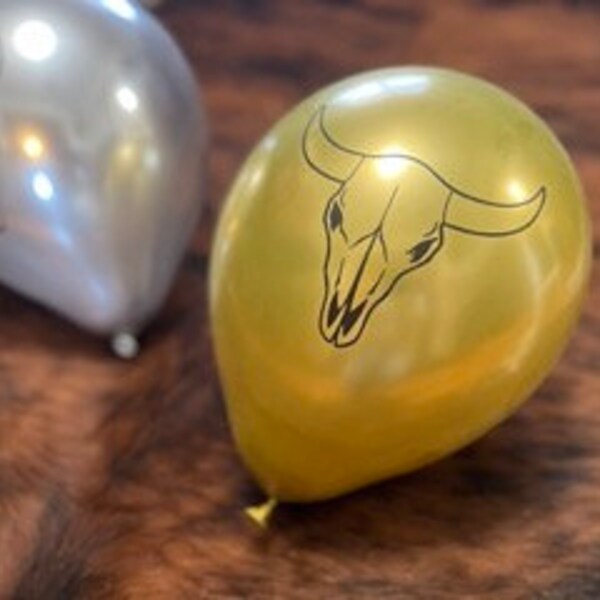 Cow Skull Balloons, Cowboy Birthday Balloons, Metallic Western Balloons, Cowskull Balloon, Cowgirl Helium Balloons, Western Birthday Balloon