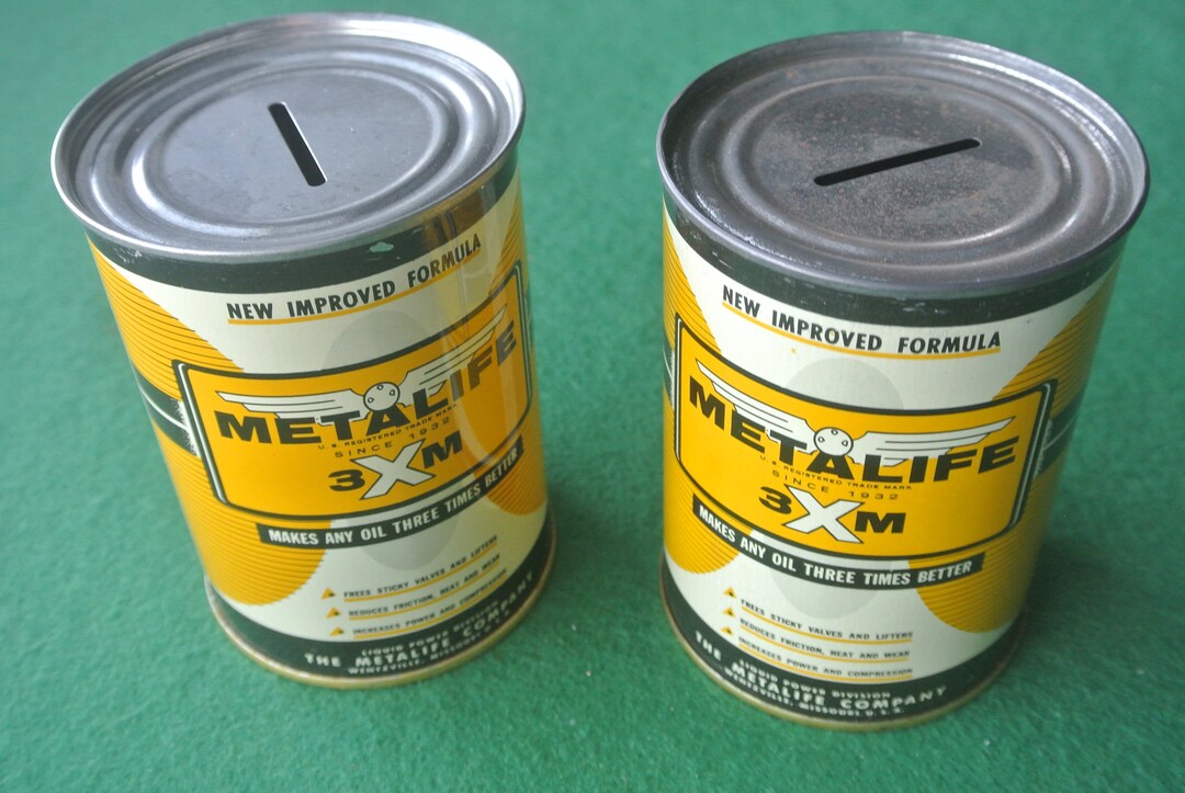 Vintage Coin Banks Metalife 3XM Metal Oil Can Bank Set of 2 Etsy