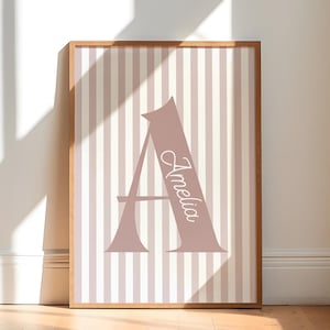Arte de pared imprimible con inicial y nombre personalizado, decoración para bebé niño, regalo para baby shower de niña, impresión digital elegante para descargar, letrero con nombre para guardería