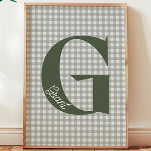 Custom Initial Gingham Nursery Art, Personalized Name Print (Digital Download)
