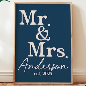 Custom Mr and Mrs Printable Wall Art - Personalized Wedding Gift, Bridal Shower, Anniversary, Valentine&#39;s Present, Download, Just Married