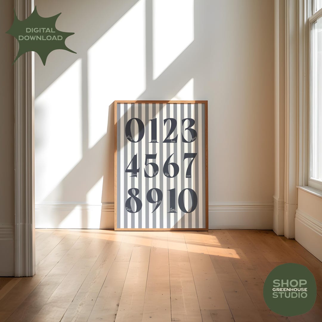 Blue Number Print for Kids Room, 0 to 10 Wall Art, Instant Download ...
