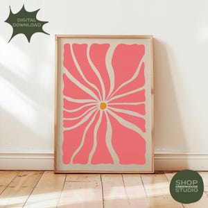 Boho Floral Printable Wall Art, Vibrant Pink Botanical Poster Instant Download, Organic Abstract Print, Flower Decor, Mid Century Modern