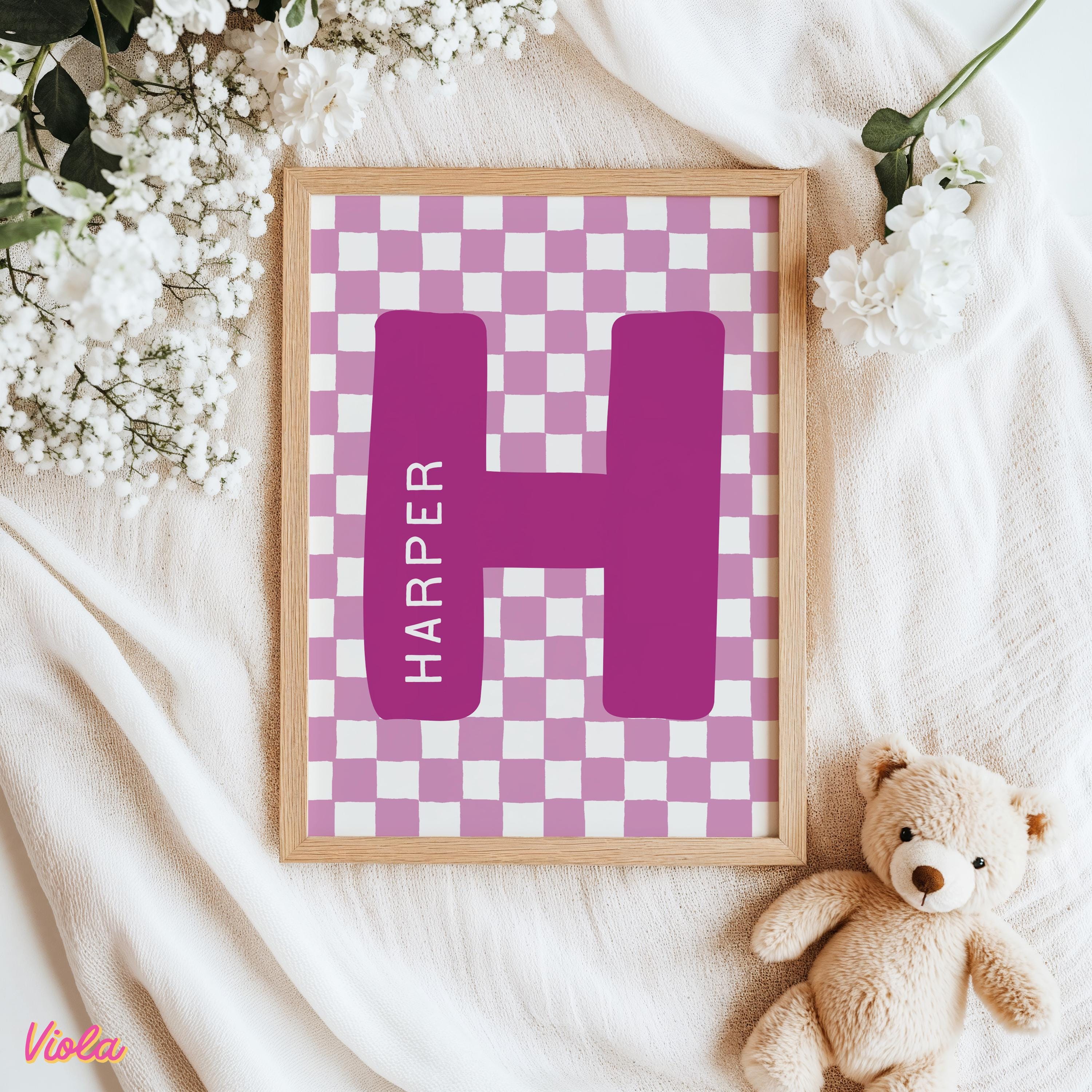 Custom Initial and Name Printable Wall Art | Nursery Decor | Checkered ...