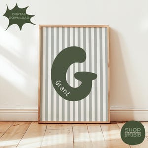 Initiale personnalisée et nom d'art mural imprimable pour décoration de chambre de bébé garçon, cadeau de shower de bébé fille - impression numérique élégante à télécharger