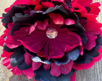 Extra Large Pink & Navy Dog Collar Flower: Rhinestone Glam
