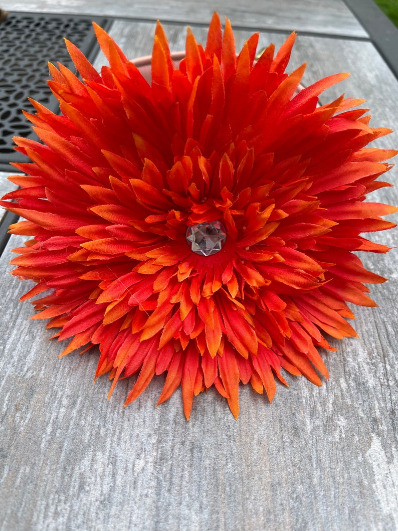 Dogs Collar Flower, Extra Large Orange Flower, Collar Attachment, Collar Accessory image 4