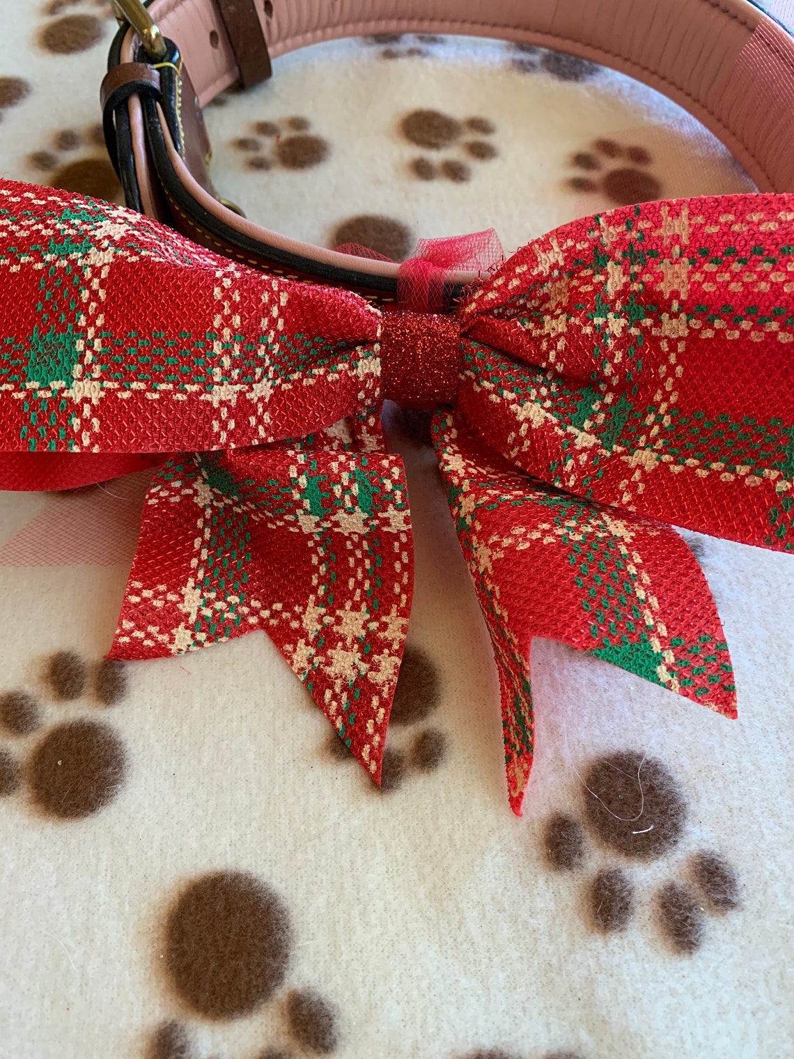 Dogs Collar Bow Christmas Red Plaid Glam Dog Collar Bow Etsy