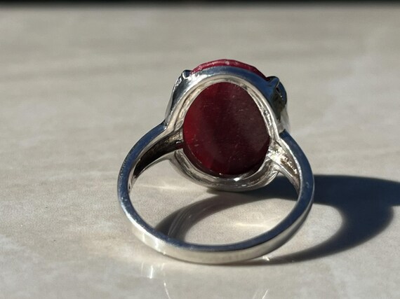Genuine Ruby Checkered Cabochon Ring in Sterling … - image 6