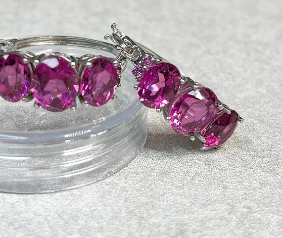 Vintage Rhodolite Garnet Sterling Silver Hoop Earrings