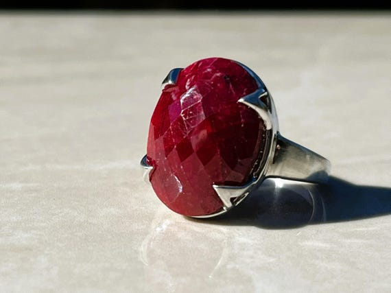 Genuine Ruby Checkered Cabochon Ring in Sterling … - image 9