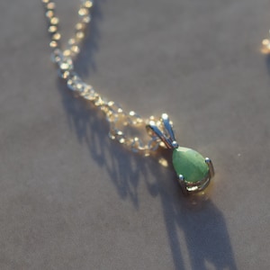 Emerald and Sterling Silver Necklace May Birthstone Genuine Emerald Minimalist Sterling Chain Sterling Pendant with Emerald 925