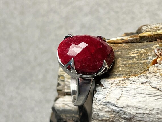 Genuine Ruby Checkered Cabochon Ring in Sterling … - image 13