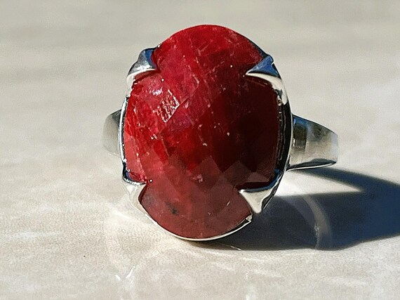 Genuine Ruby Checkered Cabochon Ring in Sterling … - image 3