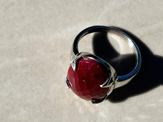 Genuine Ruby Checkered Cabochon Ring in Sterling … - image 10