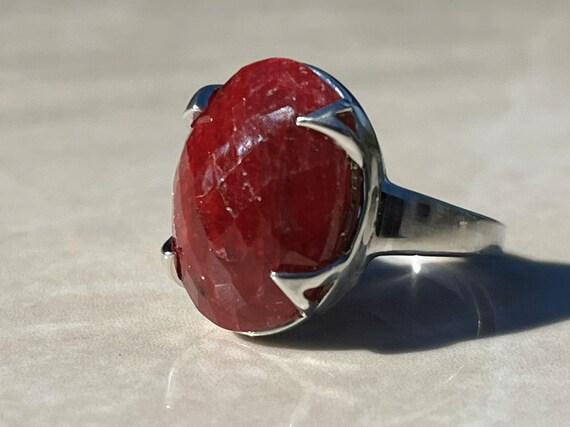 Genuine Ruby Checkered Cabochon Ring in Sterling … - image 4