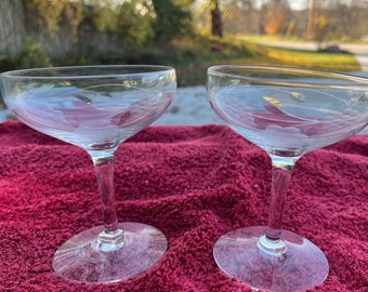 VINTAGE! 2 Grape Etched Cordial Glass