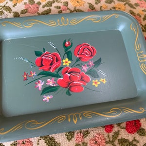 VINTAGE! Rose Bouquet Toleware Serving Tray