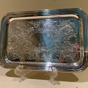 VINTAGE! SF Co Silver Etsad Design Rektangulär Serveringsfat