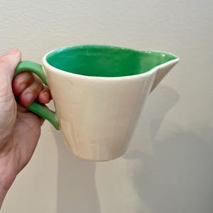 VINTAGE! Green and White Czechoslovakian Ceramic Creamer Pitcher