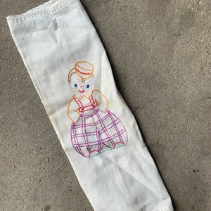 VINTAGE! Handmade Tea Towel W/ Embroidered Boy