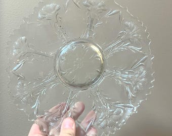 ¡VINTAGE! Plato de vidrio transparente de manganeso con diseño floral