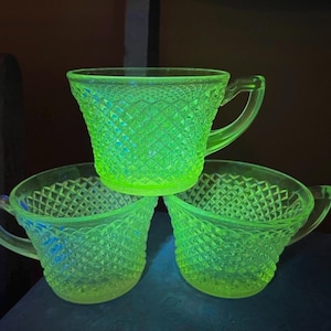VINTAGE! 3 Manganese Glass Hobnail Clear Glass Teacups