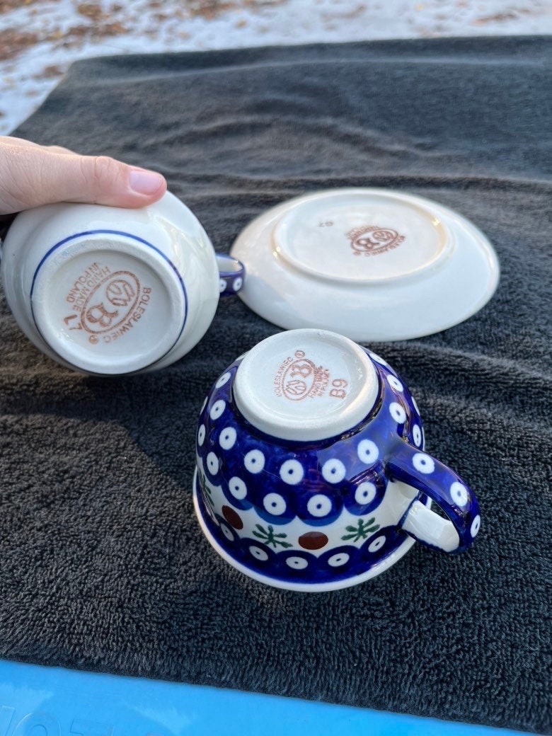 Boleslawiec Polish Pottery Snowflake Teapot Teacup and Saucer Etsy