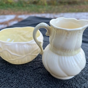 VINTAGE! Belleek Yellow and White Creamer and Sugar