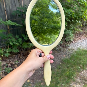 VINTAGE! Vintage Celluloid Oval Beveled Double Sided Vanity Hand Mirror 13”