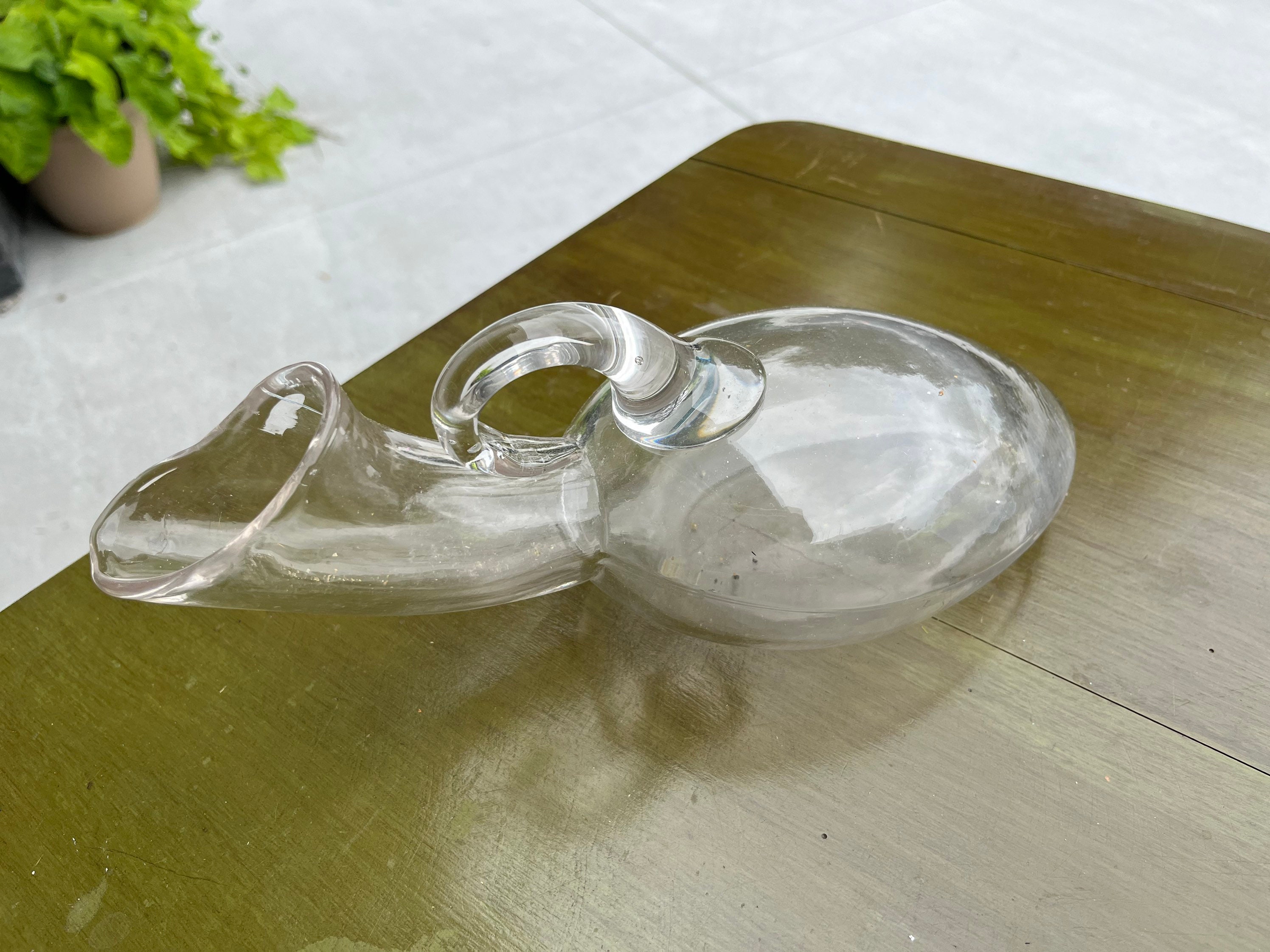 Antique Hospital Urinal clear glass, with handle medical, nursing