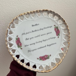 VINTAGE! Porcelain Heart Shaped Plate w/ Mother’s Day Poem